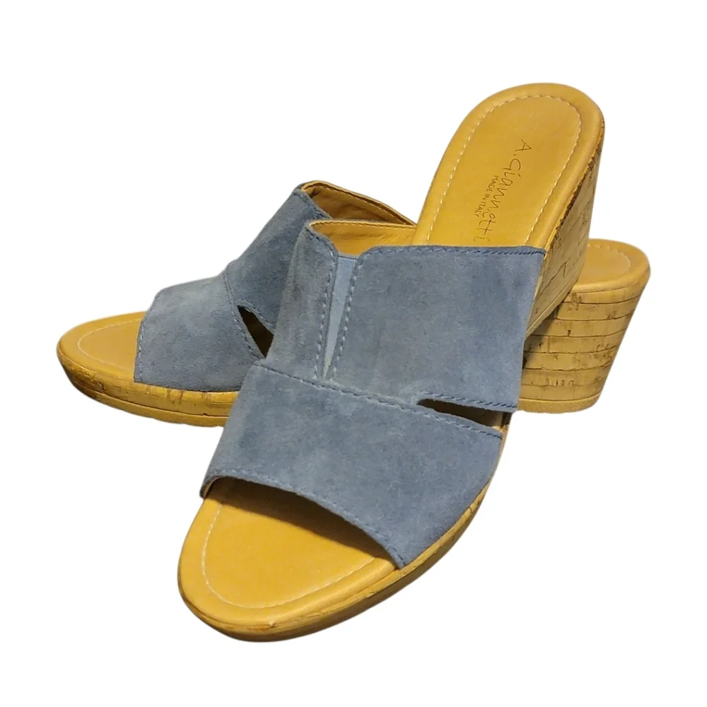 A. Giannetti Blue Suede Cork‎ Wedge 9.5M